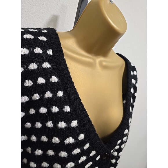 Black White Polka Dot Pockets Cardigan Sweater Unisex M Academia Preppy Oxford - Picture 2 of 7